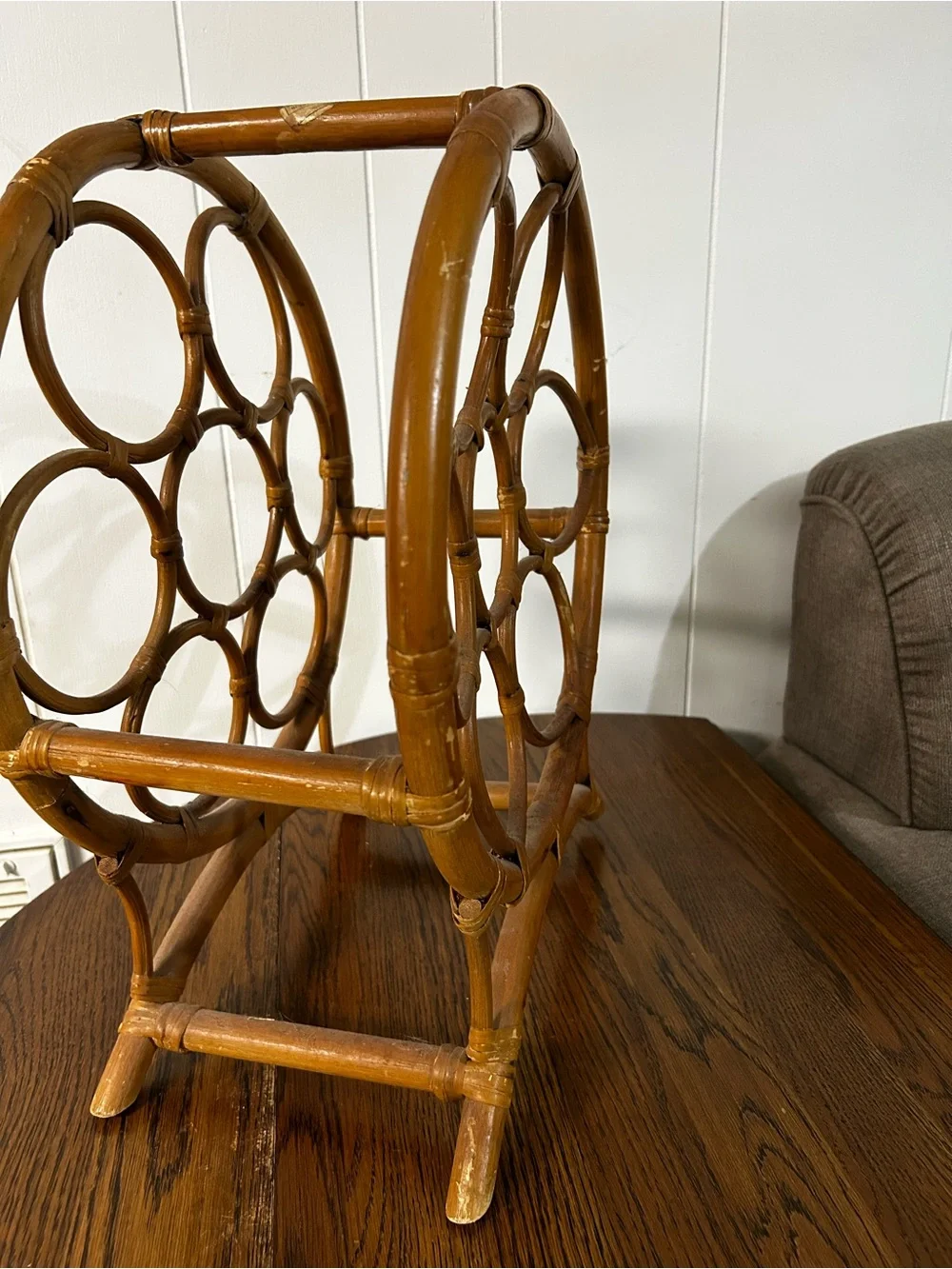 Vintage Rattan Wine Bottle Holder - Golden Brown